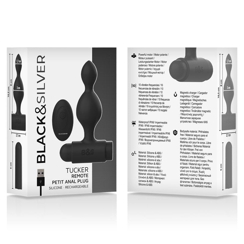 Tucker — Small Anal Plug with Remote Control — Black & Silver
