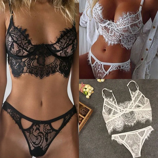 Lingerie em renda transparente com sutiã e calcinha fina - Prazer em TI