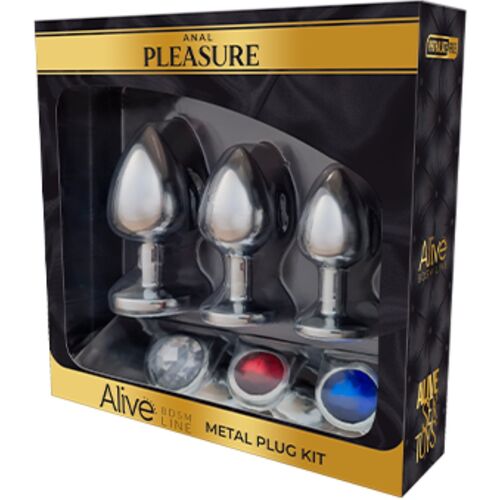 ALIVE – Kit Prazer Anal 3 Plugues de Metal com Cristal