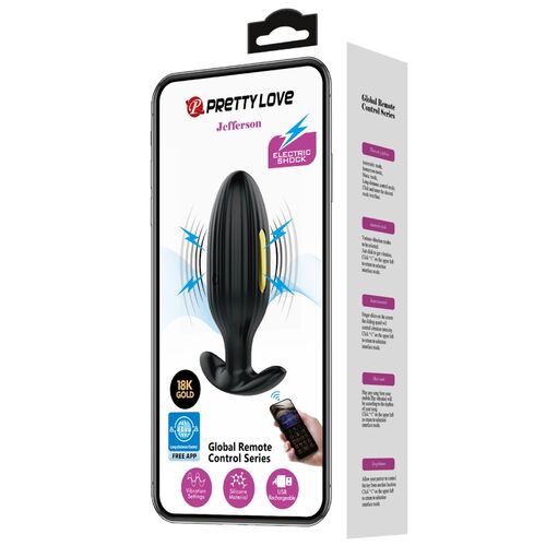 Pretty Love Jefferson – Plug Anal Preto com App, Vibração & E-Stim