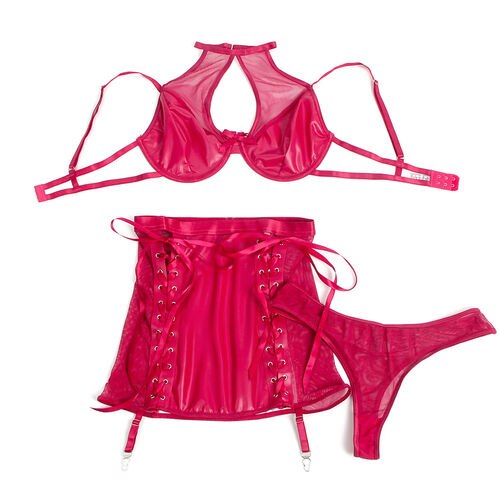 SUBBLIME – Conjunto Halter em Couro PU Vermelho com Saia & Cinta-Liga