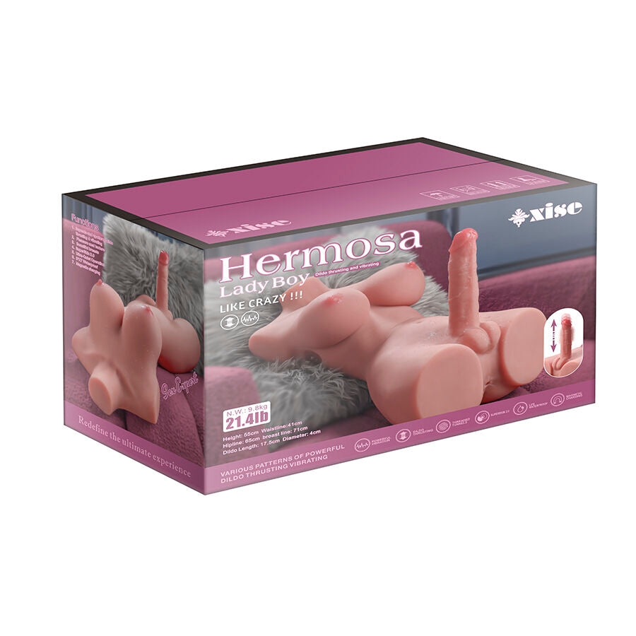 Xise – Torso Feminino Tradicional Realista com Dildo Integrado, Vibração e Função de Impulso Automático 49 cm