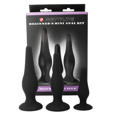 Pretty Love Kit de Iniciação Anal – Conjunto de 3 Plugs em Silicone com Ventosa