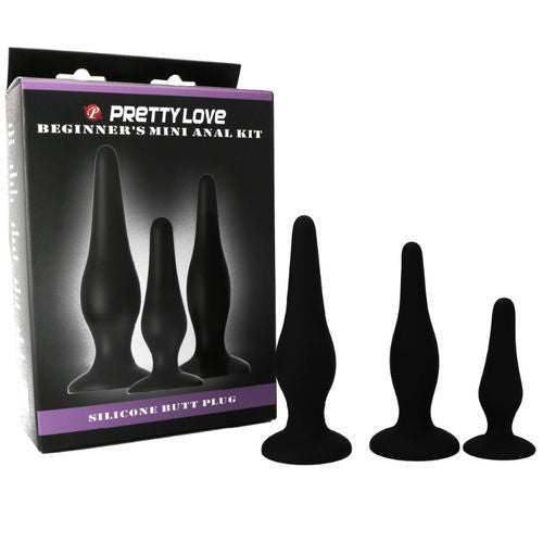 Pretty Love Kit de Iniciação Anal – Conjunto de 3 Plugs em Silicone com Ventosa