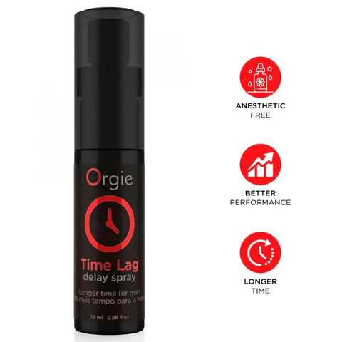 Spray Retardante Orgie Time Lag — frasco de spray visto de frente