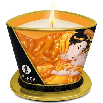 Vela de Massagem Shunga Manga — vela acesa vista de frente