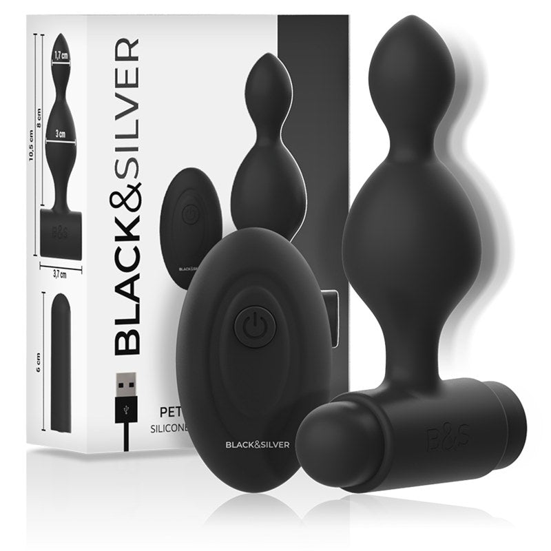 BLACK & SILVER-SMALL TUCKER SILICONE ANAL PLUG REMOTE CONTROL