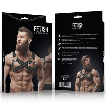FETISH SUBMISSIVE ATTITUDE - ARNÊS DE BULLDOG DE PEITO CRUZADO DE NEOPRENE AJUSTVEL COM ZÍPERES PARA HOMENS
