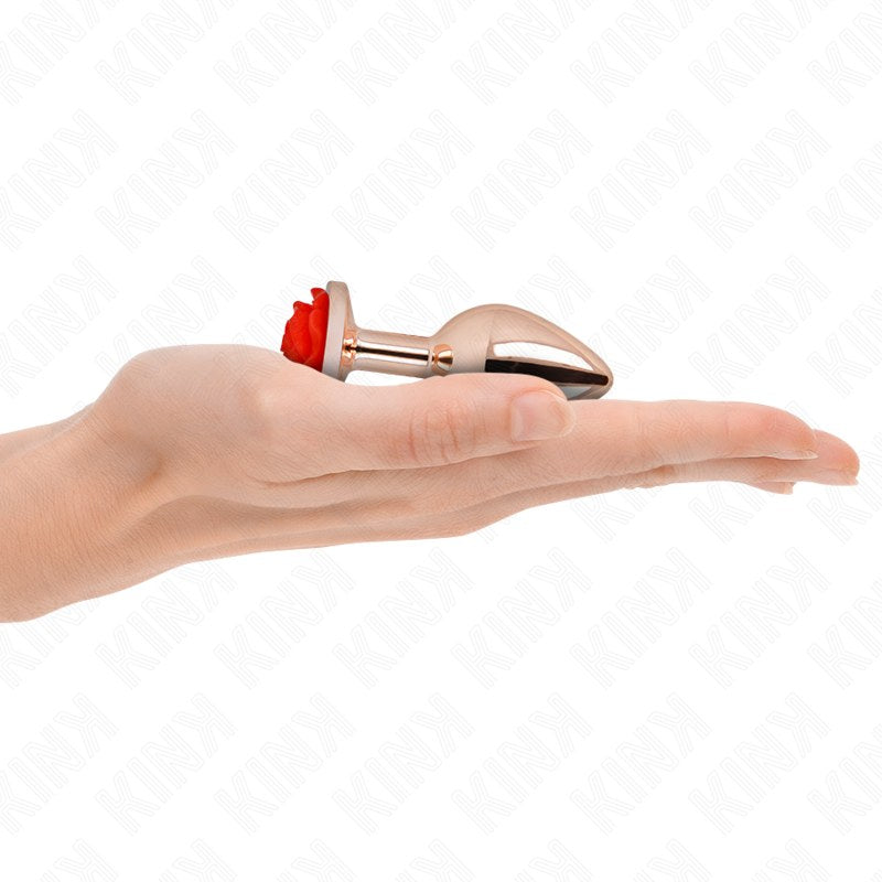 KINK Plug Anal Metálico Rose Gold con Rose Red – S
