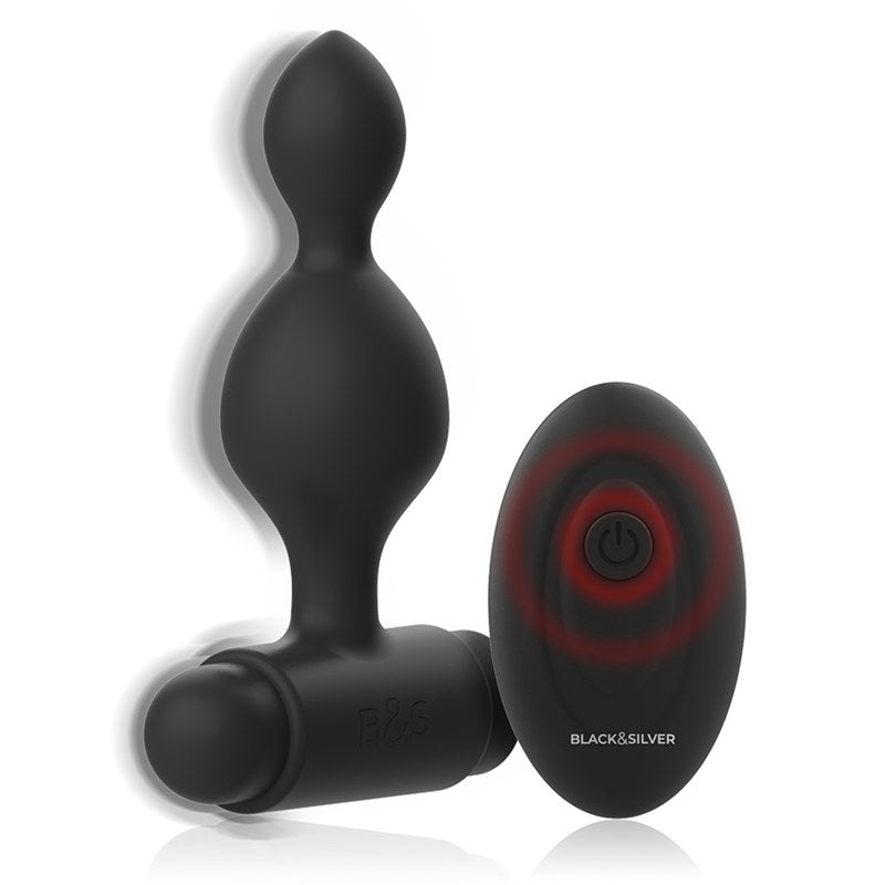 BLACK & SILVER-SMALL TUCKER SILICONE ANAL PLUG REMOTE CONTROL