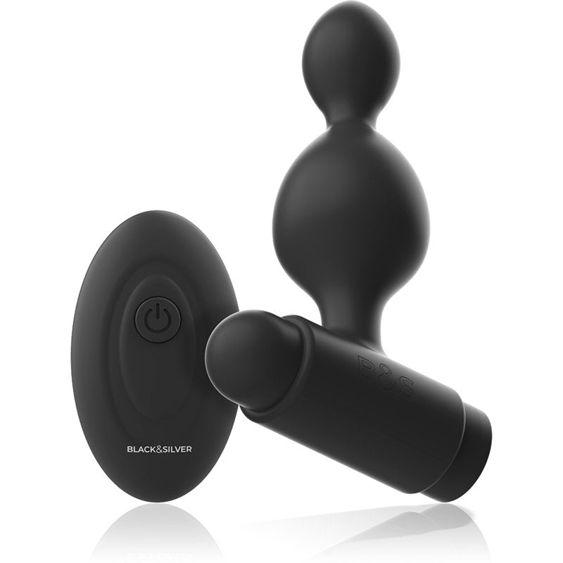 BLACK & SILVER-SMALL TUCKER SILICONE ANAL PLUG REMOTE CONTROL