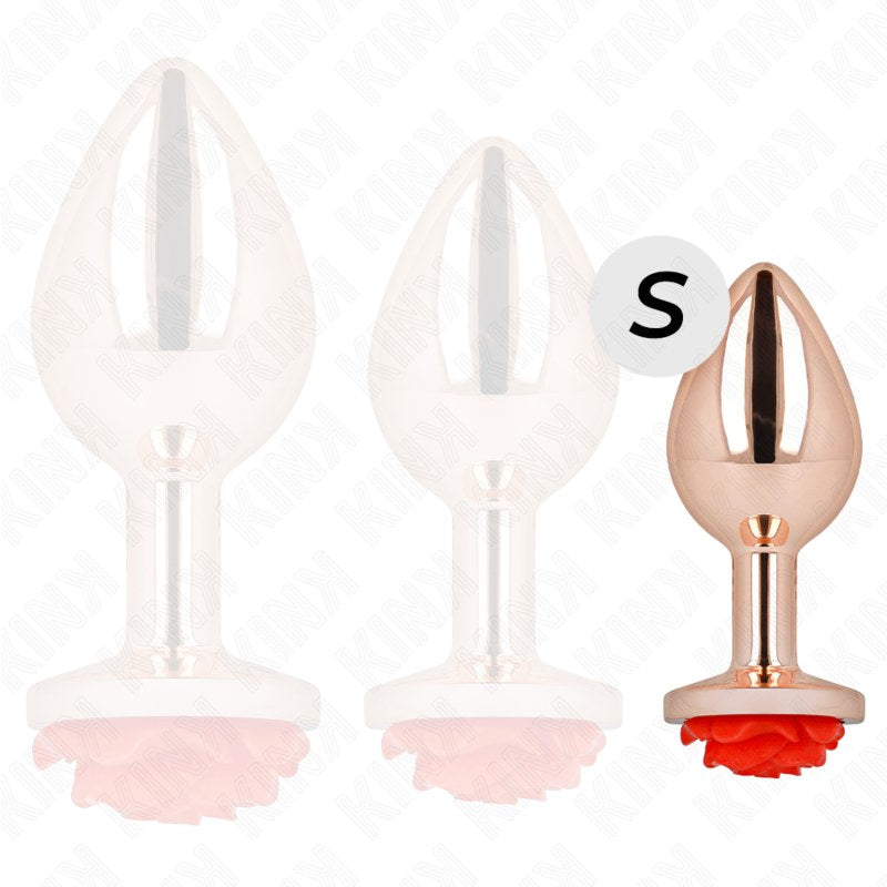 KINK Plug Anal Metálico Rose Gold con Rose Red – S