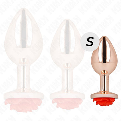 KINK Plug Anal Metálico Rose Gold con Rose Red – S