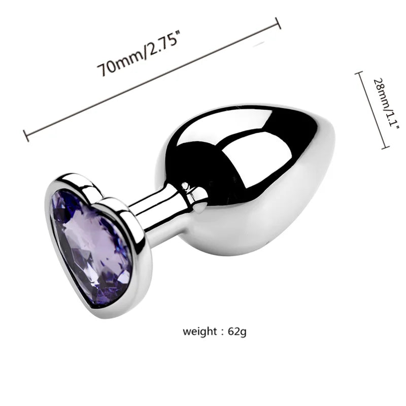 Plug Anal Metálico com Cristal em Formato de Coração - Prazer em TI
