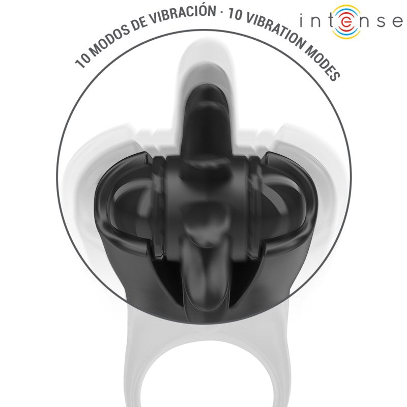 INTENSE - MABEL ANEL VIBRATÓRIO 10 VIBRAÇÕES COM ESTIMULADOR DE CLITÓRIS PRETO