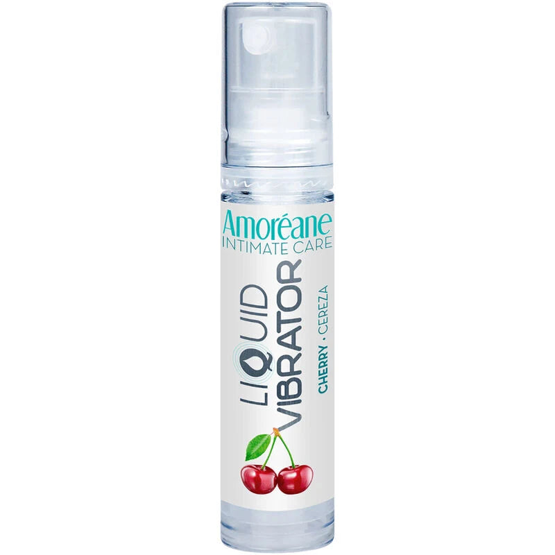 Gel Estimulante Amoréane Liquid Vibrator Cherry (10 ml) — frasco doseador visto de frente