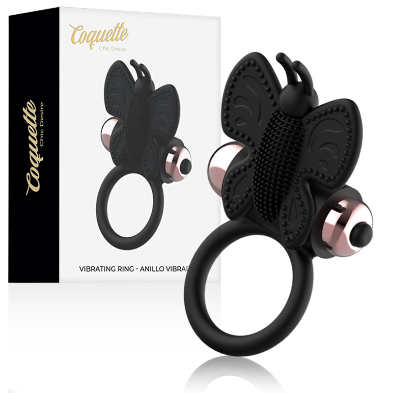 Anel Vibratório Borboleta Preto/Ouro