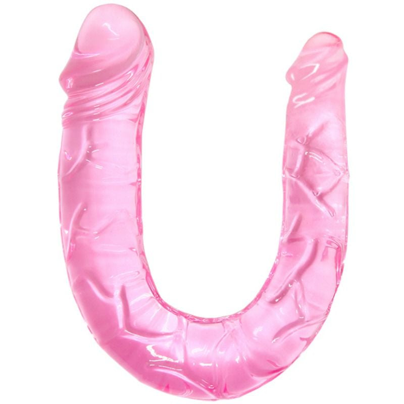 Dildo Duplo Rosa Translúcido 30,5 cm com Textura Realista — vista adicional 3