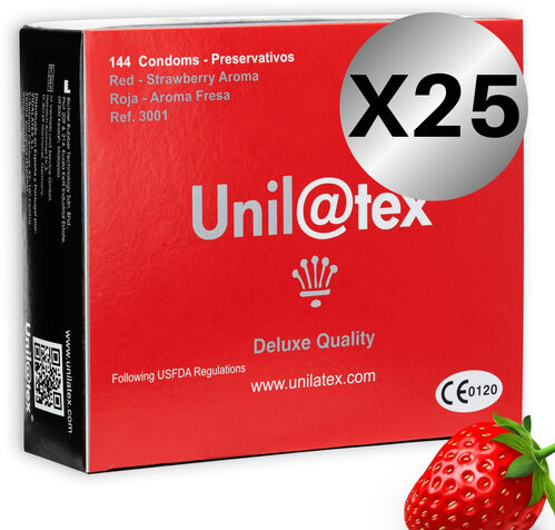Unilatex — Preservativos Vermelho Morango 25 x 144 Unidades