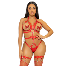 LEG AVENUE – Arnês Teddy em Couro Vegano com O-Ring, Tachas e Calcinha Removível