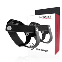 DARKNESS – Anel duplo em couro para pênis e testículos