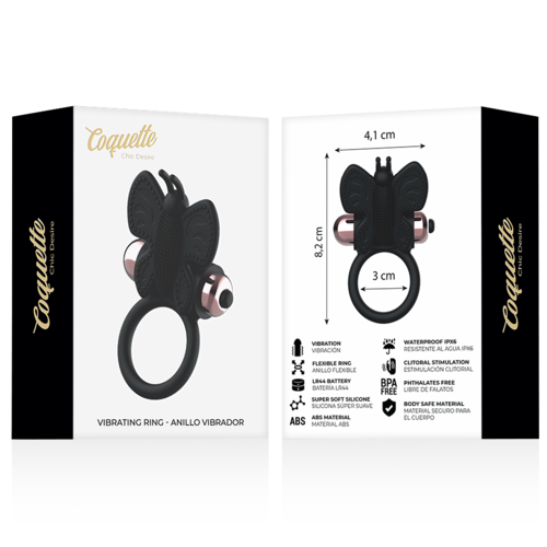 Coquette Chic Desire — Anel Vibratório Borboleta Preto/Ouro