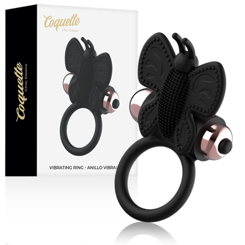Coquette Chic Desire — Anel Vibratório Borboleta Preto/Ouro