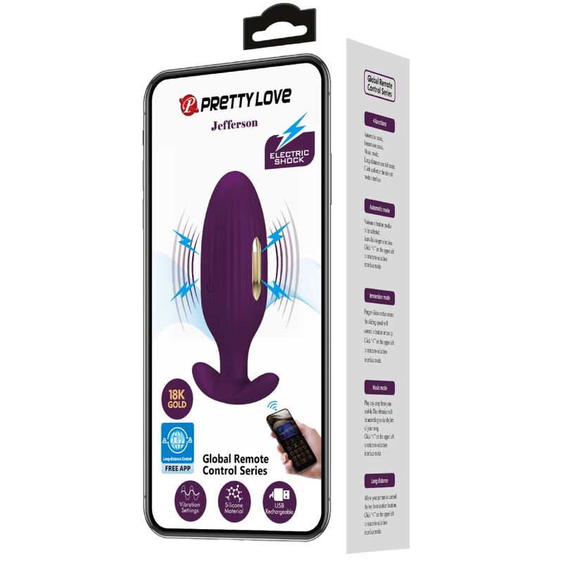 Pretty Love – Jefferson Plug Anal Vibratório + Choque Elétrico com Controlo por Aplicação (Roxo)