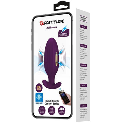 Pretty Love – Jefferson Plug Anal Vibratório + Choque Elétrico com Controlo por Aplicação (Roxo)