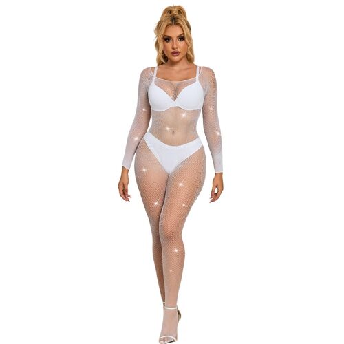 SUBBLIME – Bodystocking Rede Diamond com Manga Comprida, Branco