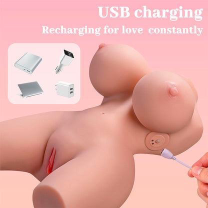 XSIE — Torso Realista Frieda com Vagina & Ânus, Vibração + Impulso Automático (36 cm)