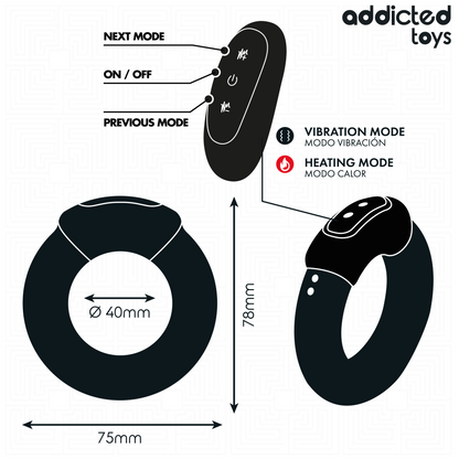 Anel Peniano Vibratório com Aquecimento e Controlo Remoto — Addicted Toys
