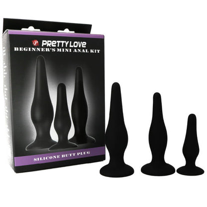 Pretty Love Kit de Iniciação Anal – Conjunto de 3 Plugs em Silicone com Ventosa