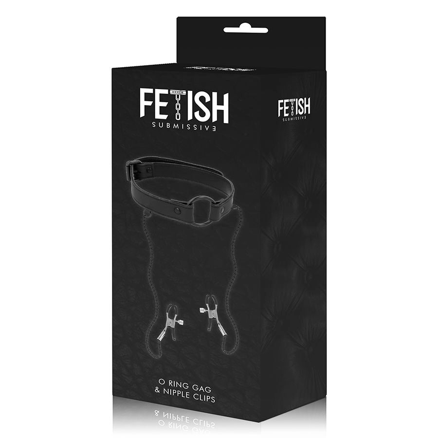 Fetish Submissive — Mordaça com Anel e Pinças para Mamilos — imagem 8