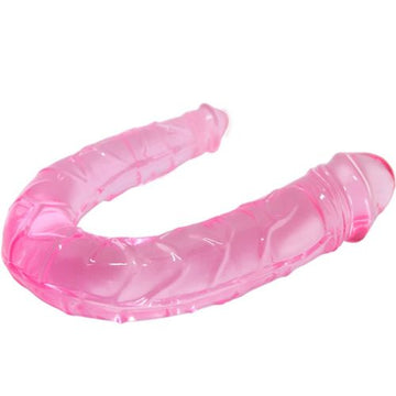 Dildo Duplo Rosa Translúcido 30,5 cm com Textura Realista — vista adicional 2