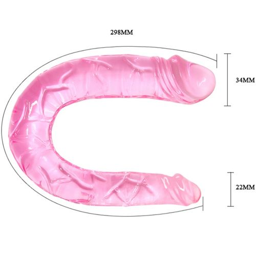 Baile — Dildo Duplo Rosa Translúcido 30,5 cm com Textura Realista