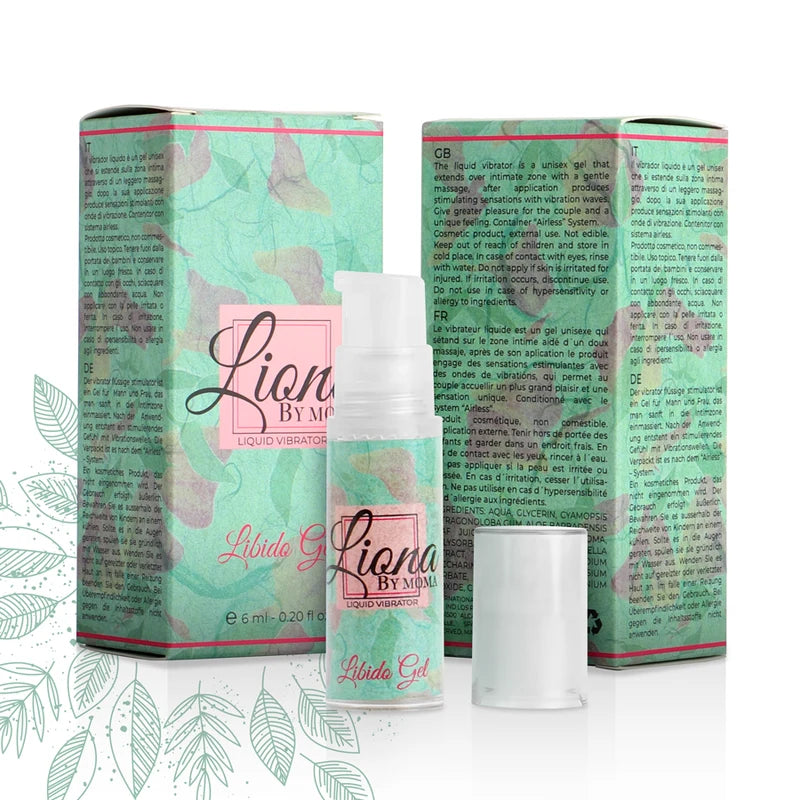 Gel Estimulante Liona by Moma Libido (6 ml) — frasco junto às faces da embalagem