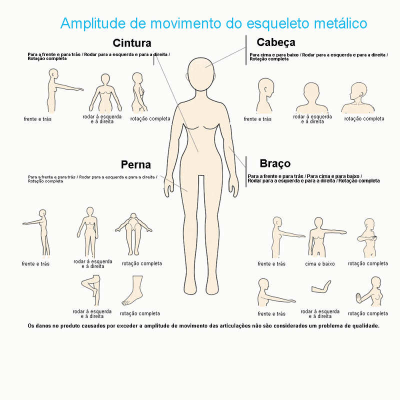 Amplitude de movimento do esqueleto metálico em português