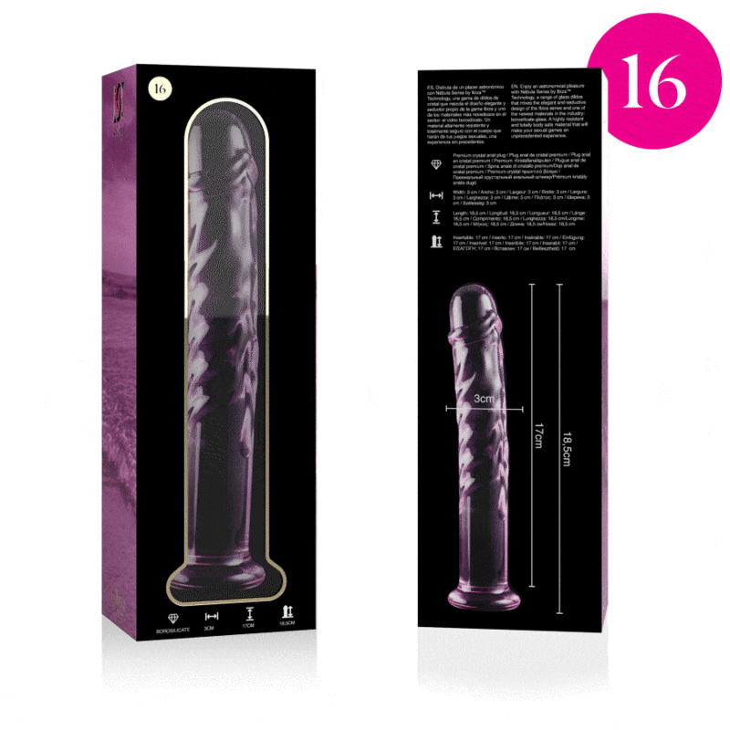 Nebula Series by Ibiza — Dildo de Vidro Transparente 18,5 cm — Rosa — vista adicional 6