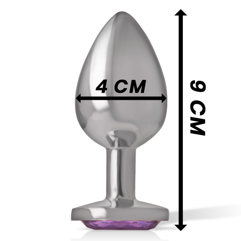 Plug anal de alumínio com cristal violeta Intense — tamanho L — dimensões 9 × 4 cm