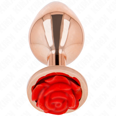 Plug Anal Metálico Rosa Dourado com Rosa Vermelha — S — Kink