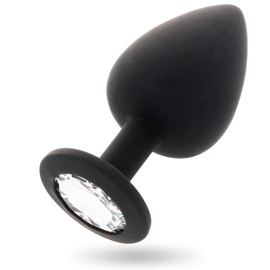 Plug Anal Shelki — Toque Sedoso & Base Diamante — Preto / L