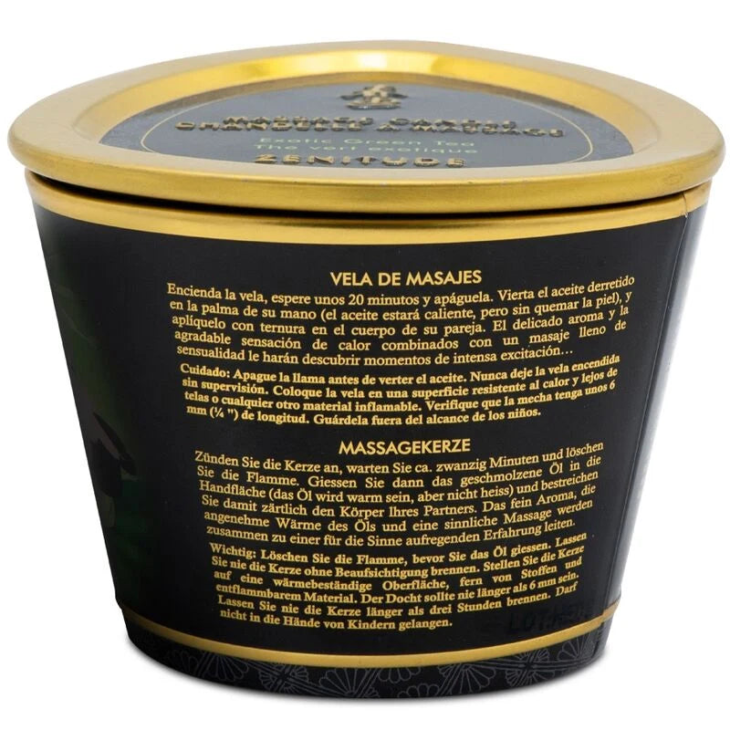 Vela de Massagem Shunga Manga — verso do recipiente com instruções