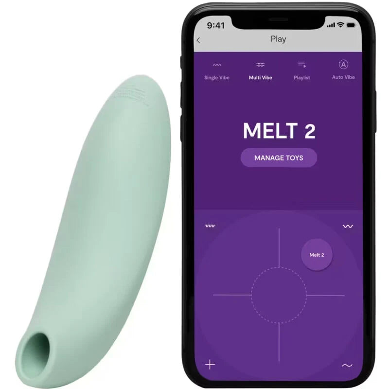 Sugador Clitoriano We-Vibe Melt 2 (Sálvia) — produto junto à aplicação no telemóvel