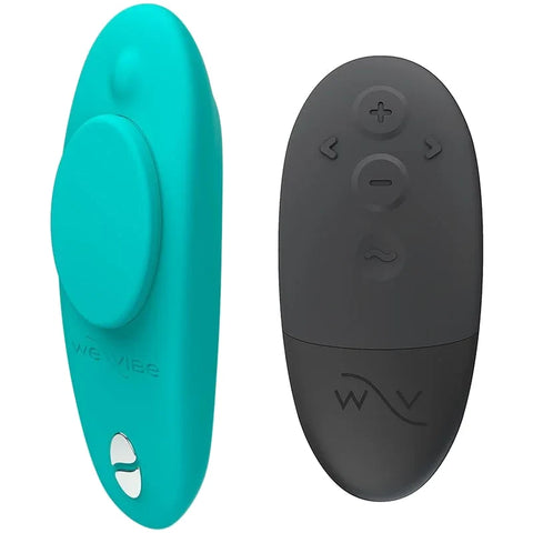 Vibrador de Roupa Interior We-Vibe Moxie+ (Aqua) — vibrador e comando em vista frontal
